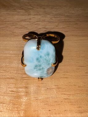 Gold Plated Larimar Statement Ring - Light Blue Gemstone